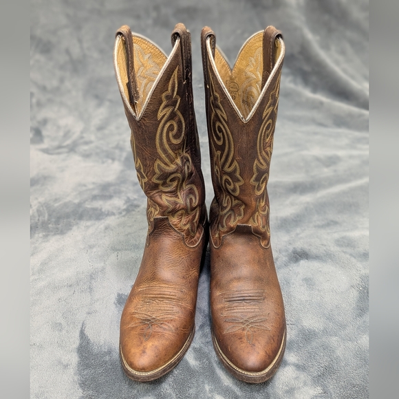 Justin 2253 Classic Cowboy Western Pull On Brown Leather Men’s Boots Size 9 - Picture 3 of 12